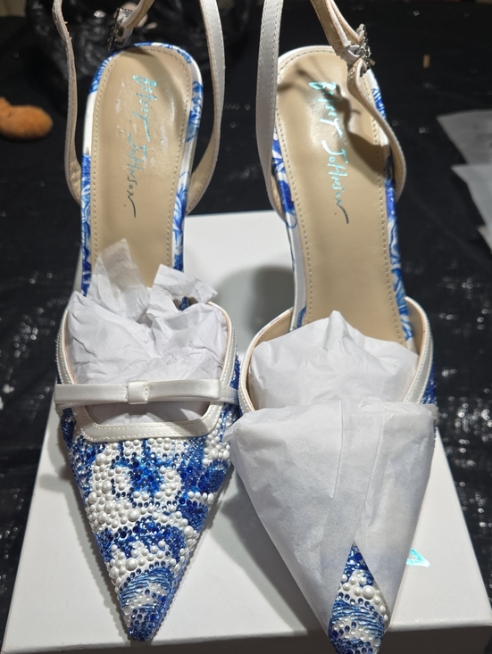 Betsey Johnson Shoes - Betsey Johnson Roza...Blue & White Embellished Slingback Heels... Brand New!!!